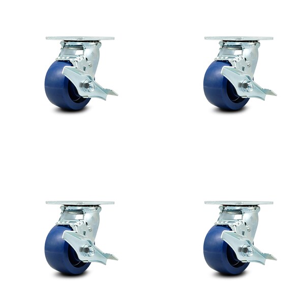 4 Inch Solid Polyurethane Caster Set with Ball Bearing and Brake/Swivel Lock SCC